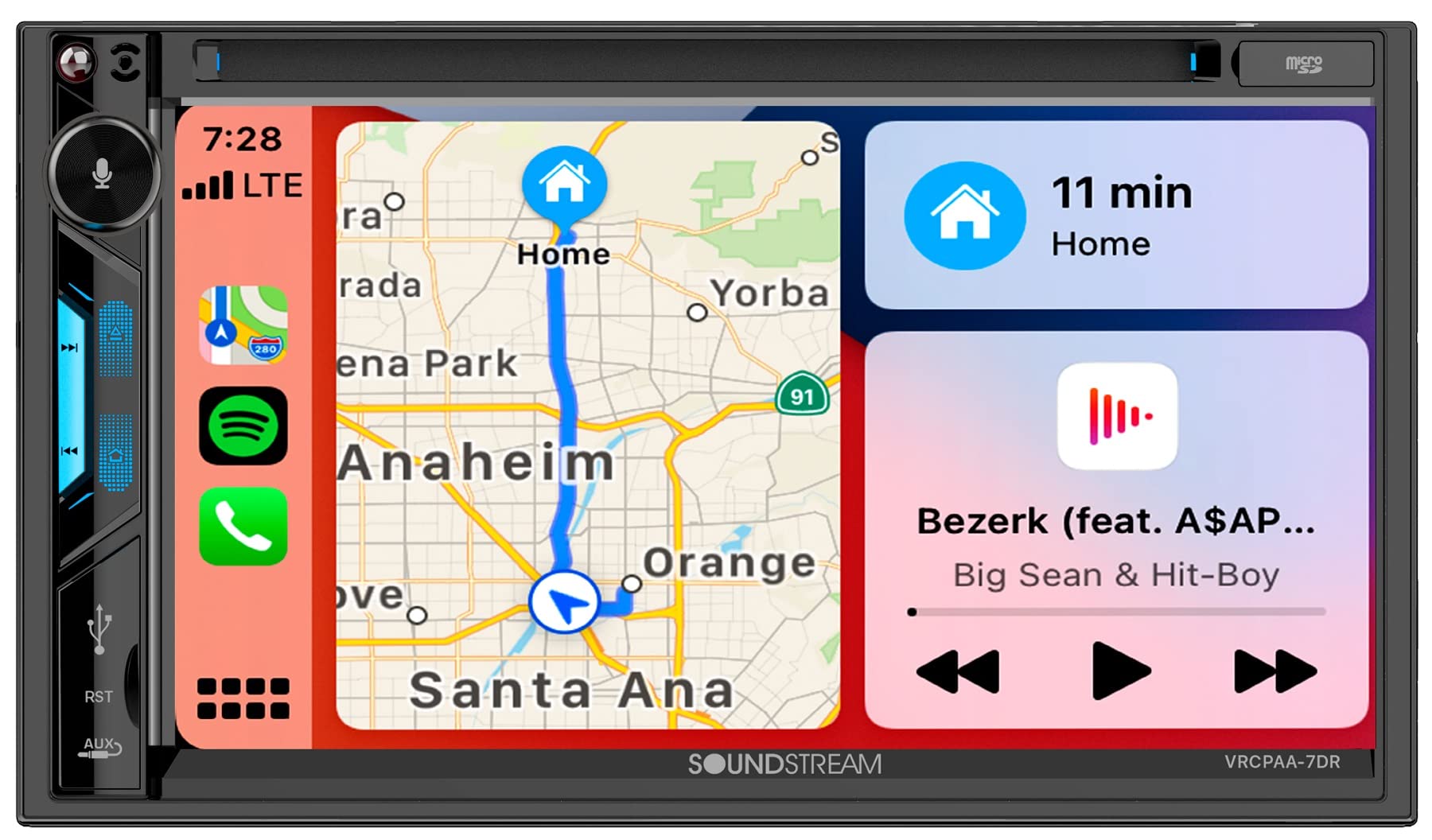 Soundstream Vrcpaa 7Dr Double Din Car Stereo   7� Touchscreen Display, Apple Carplay & Android Auto Headunit, Bluetooth Multimedia Car Stereo, Am/Fm Radio Receiver, Usb, Sd, Cd/Dvd Player